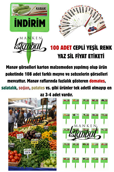 Manken İstanbul 100 τεμάχια ετικετών τιμών Yaz-Sil με πράσινες τσέπες για λαχ...