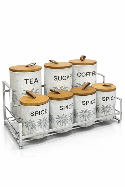 Urbanza Ceramic Jar Set with Stand for Kitchen | Tea Coffee Sugar Storage Jar...