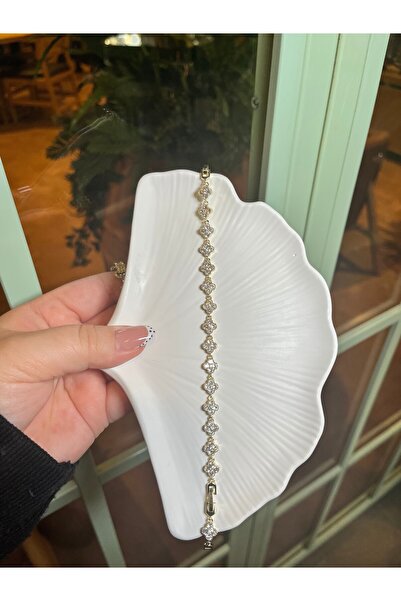XUPİNGS JEWELRY Xuping 14K Altın Kaplama Zirkon Taşlı Yonca Model Bileklik