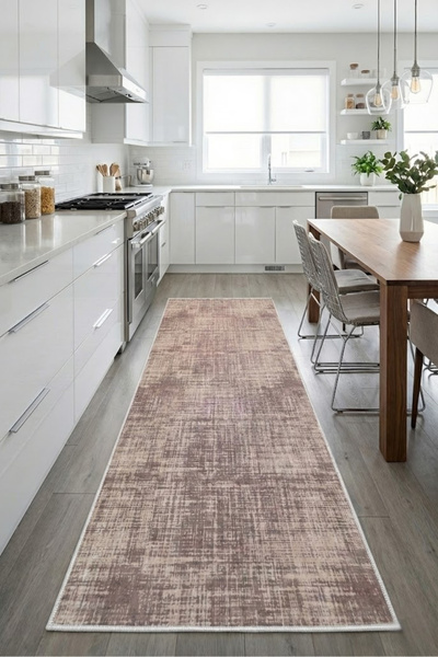 CENTER AVM Kahverengi Halı Mutfak Halısı Makinede Yıkanabilir Halı Kaymaz Tab...