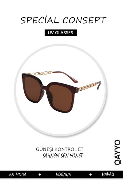QAYYO Accessories نظارة شمسية معدنية Boom للجنسين، باللون البني، موسم 2025