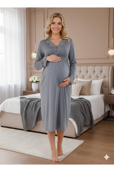 Lohussa Women's Smoked Lace Buttoned Special Design Long Sleeve 100% Cotton M...