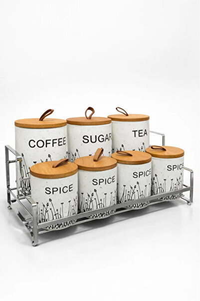 Urbanza طقم برطمانات سيراميك مع حامل للمطبخ | منظم برطمانات تخزين القهوة والش...