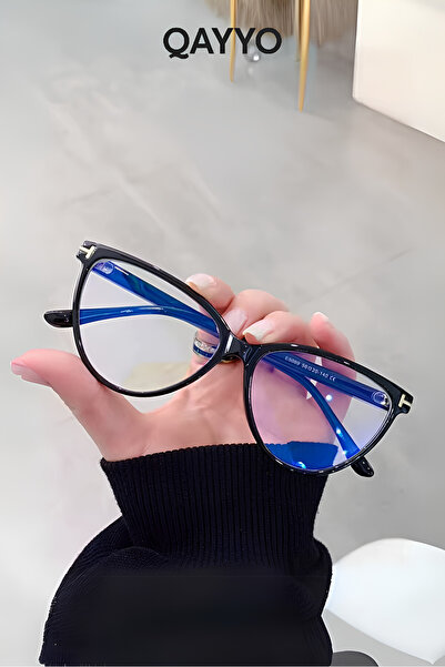 QAYYO Accessories Verona Siyah Çerçeve Cat Eye Çerçeve Popüler Şeffaf Ekran G...