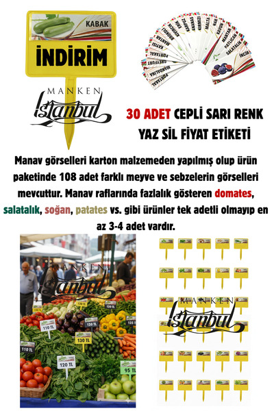 Manken İstanbul 30 τεμάχια καλοκαιρινών ετικετών τιμών Yaz-Sil με κίτρινες τσ...