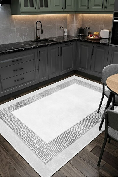 CENTER AVM Gri Halı Mutfak Halısı Makinede Yıkanabilir Halı Kaymaz Taban Halı
