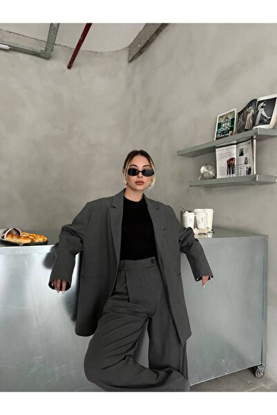 SPICA STORE Gri Pamuklu Oversıze Blazer Maskülen Ceket