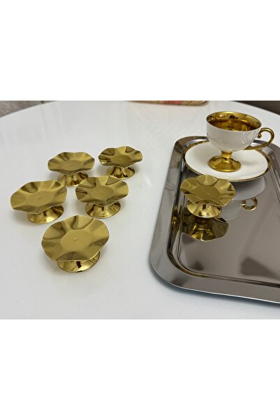 SEVA ÇELİK Gold Color 6 Pieces Wavy Model Mini Macaron Holder Delight Holder