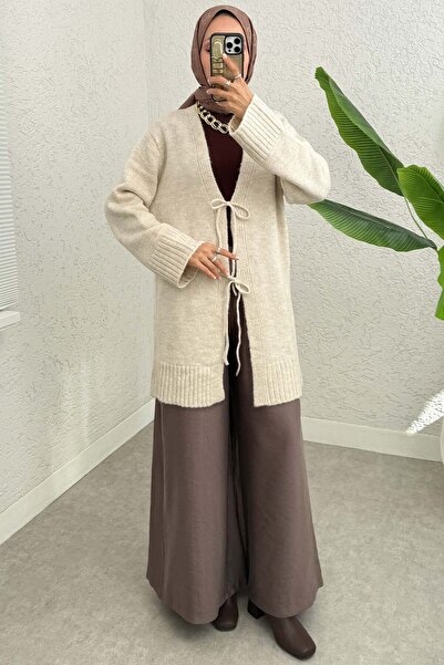 DPARİS Double Tie Straight Cut Knitwear Cardigan Beige