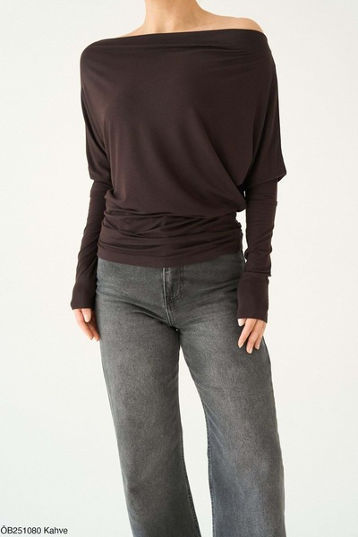 ibeeka Off-the-shoulder viscose blouse - brown - m - st00635-brown-m