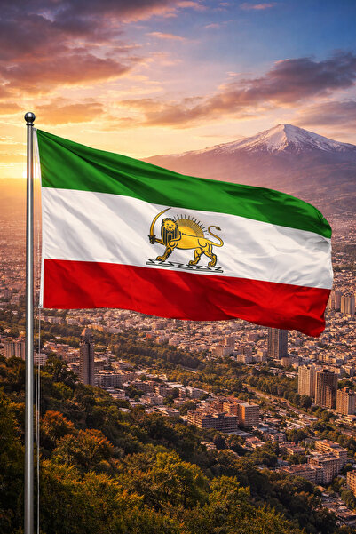 ÇELİKONLİNE Aslan Güneş Iran Milli Gönder Bayrağı Raşel Kumaş Dijital Baskı (...