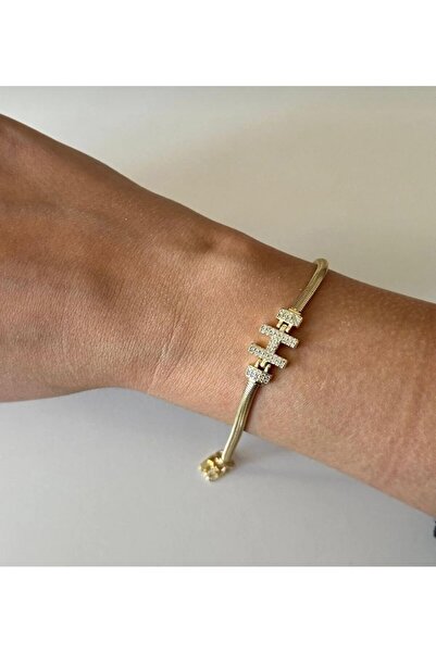 SCS ACCESSORİES 14K Çelik Üzeri Altın Kaplama Kuyumcu İşçiliği Harf Bileklik