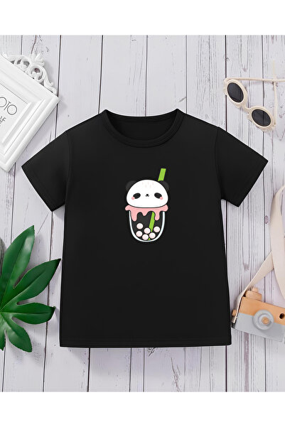 CDA Premium Bubble Tea Panda Black Unisex Kids T-Shirt