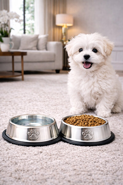 PawX Devrilmez Kaydırmaz Taban Paslanmaz Çelik Kedi Köpek Mama ve Su Kabı 18 ...