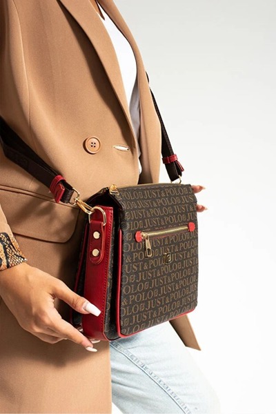 Just Polo JP Women's Brown 6 Compartment Adjustable Long Strap Crossbody Bag ...