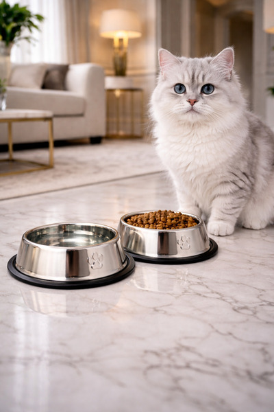 PawX Devrilmez Kaydırmaz Taban Paslanmaz Çelik Kedi Köpek Mama ve Su Kabı 16 ...