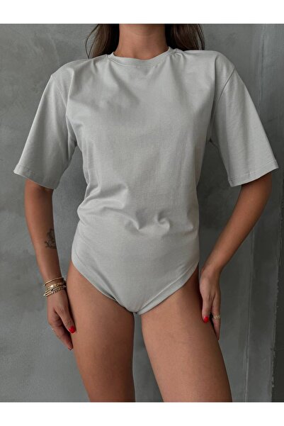 SPICA STORE Açık Gri Bisiklet Yaka %100 Pamuk Çıtçıtlı Kısa Kollu T-shirt