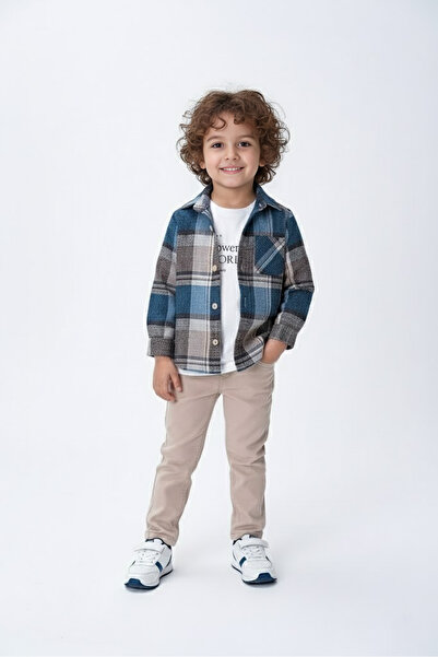 FURYATEX Boys' 3-Piece Set Plaid Shirt T-Shirt and Pants Set