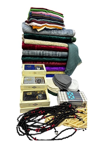 Muensu 10 Kişilik Lüks Hac Malzemesi Seti, Peluşlu Seccade, Tesbih Takke Eşar...