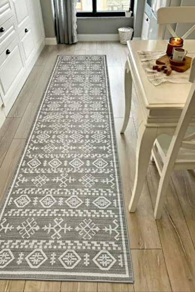 CENTER AVM Gri Halı Mutfak Halısı Makinede Yıkanabilir Halı Kaymaz Taban Halı