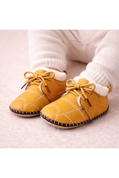 Superbaby Mustard yellow fur lined shoes for babies