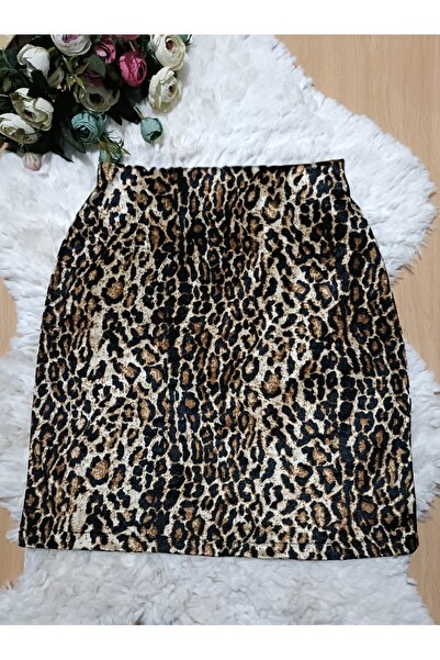 bright moon Women's Leopard Velvet Pencil Skirt with Lining