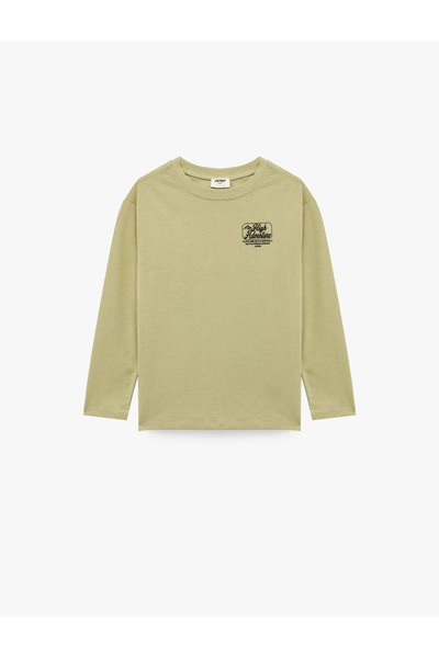 Koton Bisiklet Yaka Baskılı Oversize Yeşil Erkek Çocuk Uzun Kollu T-shirt 6WK...