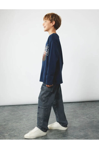 Koton Pantaloni de blugi pentru băieți, gri, cu detaliu de buzunar, buzunar c...