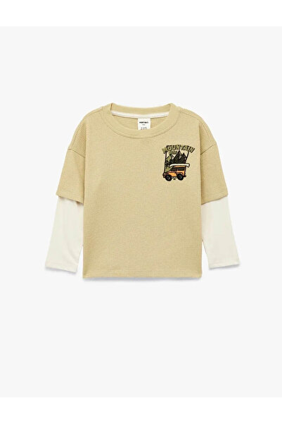Koton Embroidery Detailed Long Sleeve Crew Neck Green Baby Boy Long Sleeve T-...