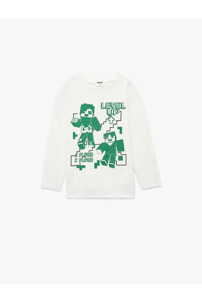 Koton Crew Neck Printed Ecru Boys' Long Sleeve T-Shirt 6Wkb10391Tk
