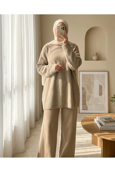 HİJABAYA Bearded Long Loose Knitwear Tunic