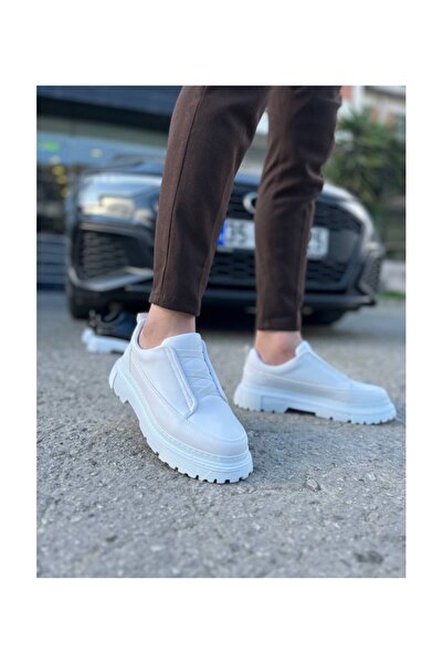 gizlitopuk حذاء رجالي كاجوال أبيض بدون أربطة بكعب مخفي يزيد الطول 7 سم GTkub5000