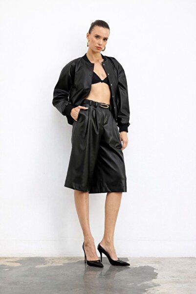 ibeeka Black leather shorts / capri - bermuda premium design product