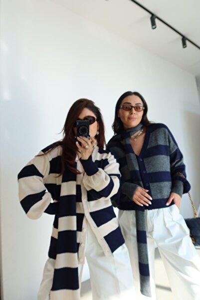 Özge Özgenç Striped Scarf Knitwear Cardigan