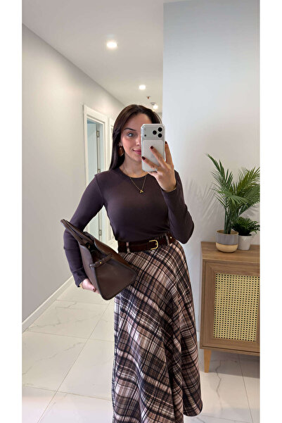 BİRCANÇİL Md Sitra Brown Corded Fabric Long Sleeve Blouse