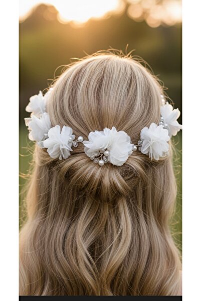 Store Gelin aksesuar özel gün tokası beyaz çiçekli taç