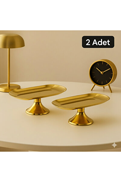AslıHediyelik 2'li 9x18 cm Gold Ayaklı Kayik Sunumluk Çerezlik Kahvaltı Tabağ...