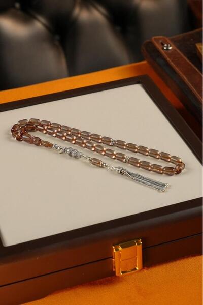 dergah tesbih Grand Series Silver Design Transparent Crimped Amber Prayer Beads