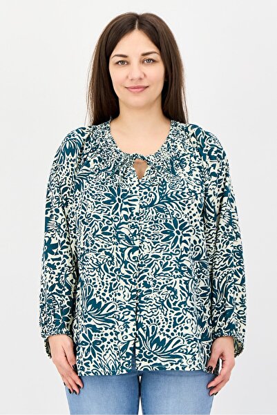 Kathy Ireland Women Round Neck Long Sleeve Allover Print Blouse, Multicolor