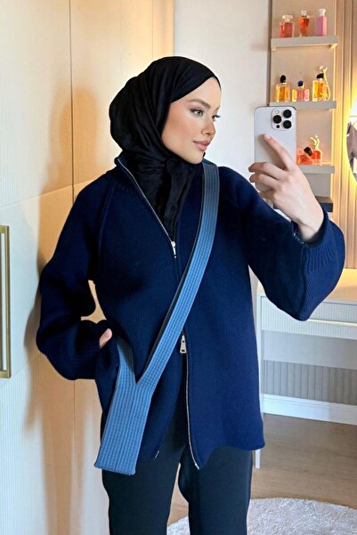 Şulemoda Giyim Rosie Zippered Cardigan Navy Blue