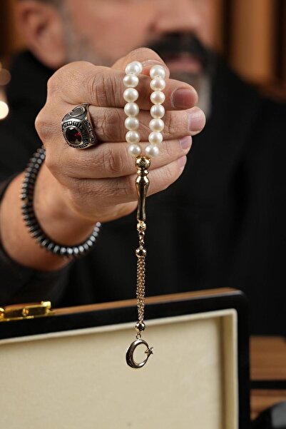 dergah tesbih 14 Ayar Altın Ayyıldız Tasarım Orjinal İnci Tesbih