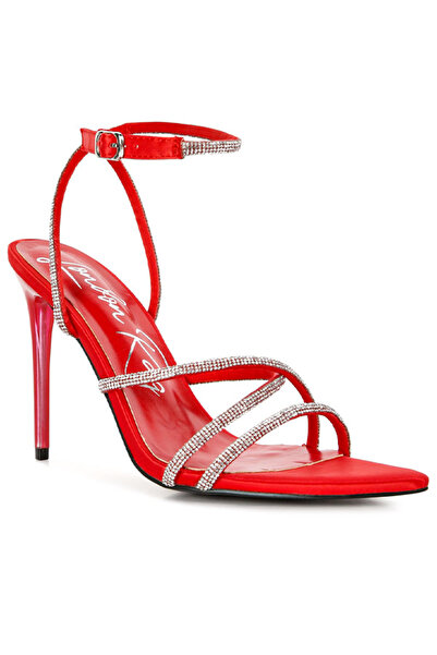 london Rag Women Rhinestone Embellished Stiletto Sandals in Red