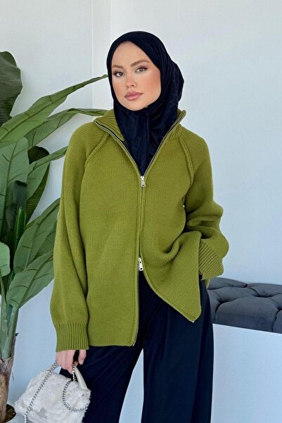 Şulemoda Giyim Rosie Zippered Cardigan Oil Green