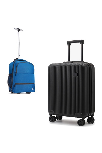 CABINFLY Black cabin trolley set 55x40x20 and hybrid backpack with wheels and...