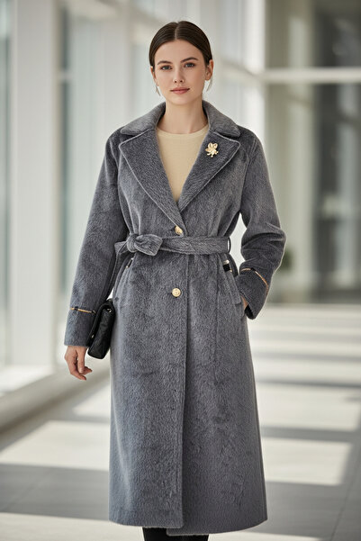 ENDAMIM Women's Cashmere Coat with Belt Double-Breasted Collar Long Pockets B...