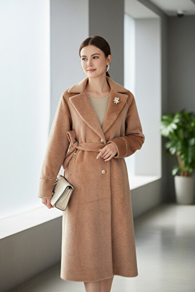 ENDAMIM Women's Cashmere Coat with Belt Double-Breasted Collar Long Pockets B...