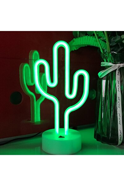 Slasa لوحة نيون على شكل صبار مع قاعدة - مصباح LED للديكور المكتبي والحائطي يع...