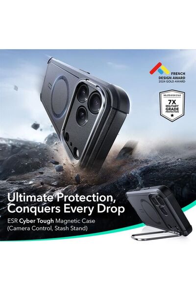 ESR Carcasă Cyber ​​Kickstand pentru iPhone 17 Pro Max Neagră