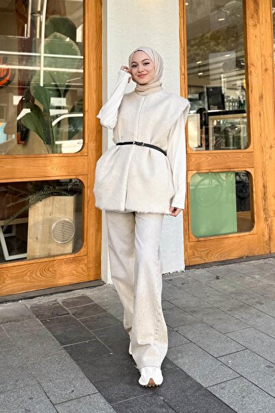 MERVE KAYKISIZ Peluş Yelek Bej