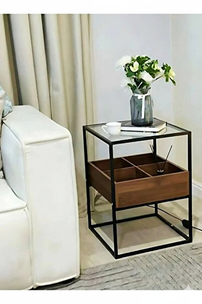 NZONE STORE Modern coffee table with a walnut and black wood frame and glass ...